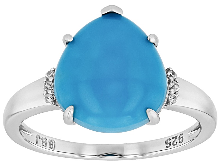 Pre-Owned Sleeping Beauty Turquoise With White Zircon Rhodium Over Sterling Silver Ring