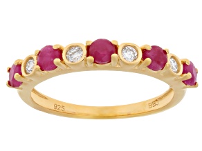 Pre-Owned John Saul Ruby With Lab Grown White Diamond 18k Yellow Gold Over Sterling Silver Ring 0.77