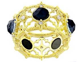 Pre-Owned Judith Ripka Hematine Doublet With Cubic Zirconia 14k Gold Clad Starlight Ring 0.51ctw