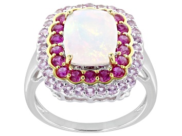 Picture of Pre-Owned White Ethiopian Opal Rhodium and 18K Yellow Gold Over Silver Ring 2.50ctw