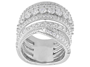 Pre-Owned Judith Ripka White Cubic Zirconia Rhodium Over Sterling Silver Haute Highway Ring 4.06ctw