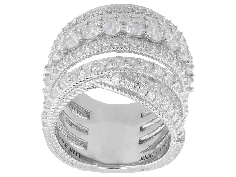Pre-Owned Judith Ripka White Cubic Zirconia Rhodium Over Sterling Silver Haute Highway Ring 4.06ctw