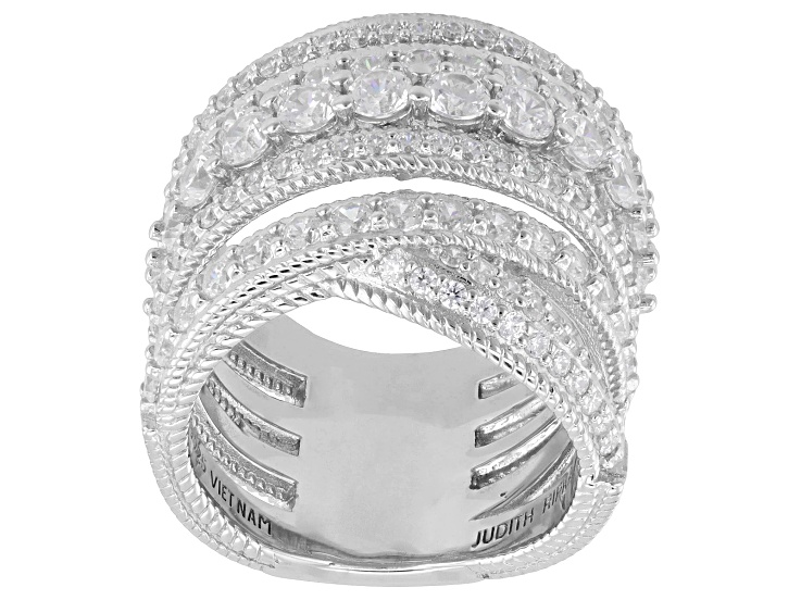Pre-Owned Judith Ripka White Cubic Zirconia Rhodium Over Sterling Silver Haute Highway Ring 4.06ctw
