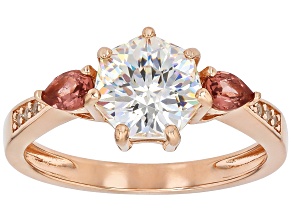Pre-Owned Heptagon Cut Strontium Titanate 18k Rose Gold Over Sterling Silver Ring 2.94ctw