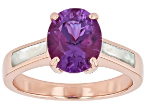 Pre-Owned Purple Color Change Zandrite(R) & White Mother-of-Pearl Inlay 18K Rose Gold Over Silver Ri