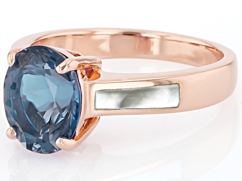 Pre-Owned Purple Color Change Zandrite(R) & White Mother-of-Pearl Inlay 18K Rose Gold Over Silver Ri