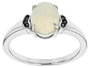 Pre-Owned White Ethiopian Opal Rhodium Over Sterling Silver Ring 0.91ctw