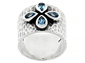 Pre-Owned Swiss Blue Topaz Sterling Silver Hammered Ring 1.00ctw