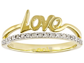 Pre-Owned White Diamond 14k Yellow Gold Over Sterling Silver "Love" Ring 0.15ctw