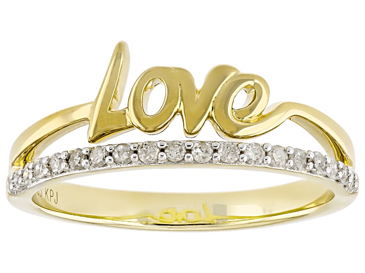 Pre-Owned White Diamond 14k Yellow Gold Over Sterling Silver "Love" Ring 0.15ctw