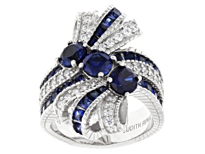 Pre-Owned Judith Ripka Blue Lab Created Sapphire Rhodium Over Sterling Silver Celebration Ring 3.65c
