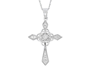 Pre-Owned White Diamond Rhodium Over Sterling Silver Cross Pendant 0.25ctw