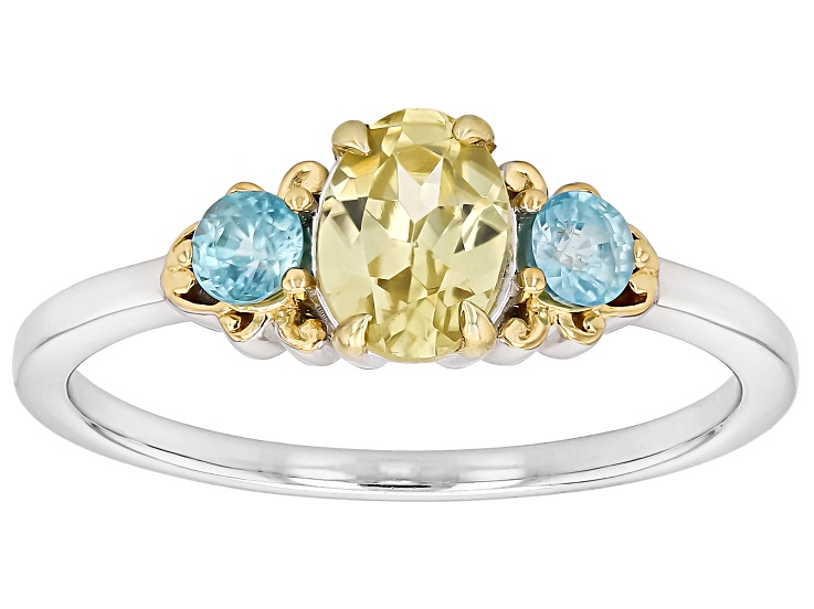 Pre-Owned Yellow Zircon Rhodium and 18k Yellow Gold Over Sterling Silver Ring 1.32ctw
