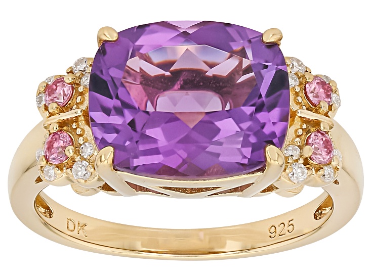 Pre-Owned Canela Amethyst With Moissanite FireÂ® 18K Yellow Gold Over Sterling Silver Ring 4.57ctw