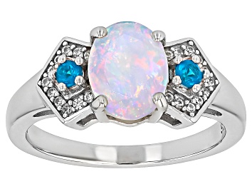 Picture of Pre-Owned White Ethiopian Opal Rhodium Over Sterling Silver Ring 0.97ctw