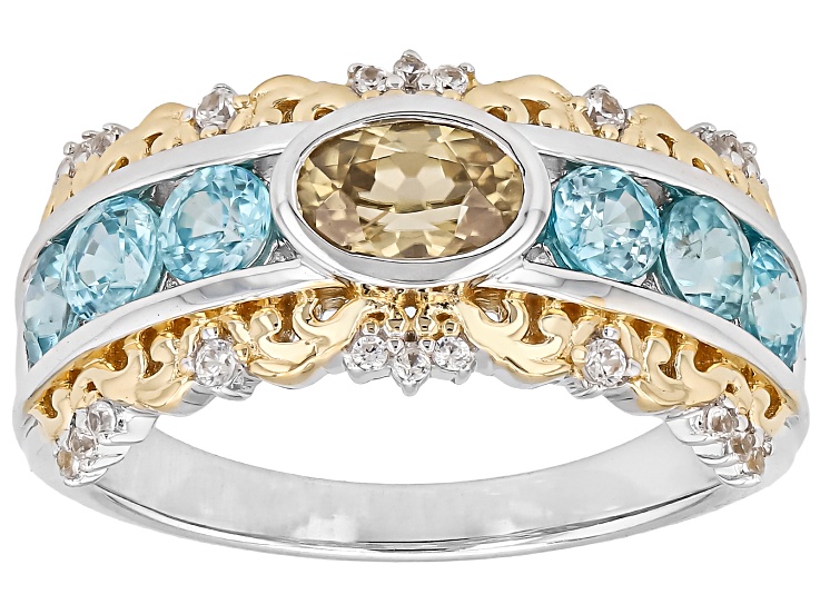 Pre-Owned Yellow Zircon Rhodium and 18k Yellow Gold Over Sterling Silver Ring 2.10ctw