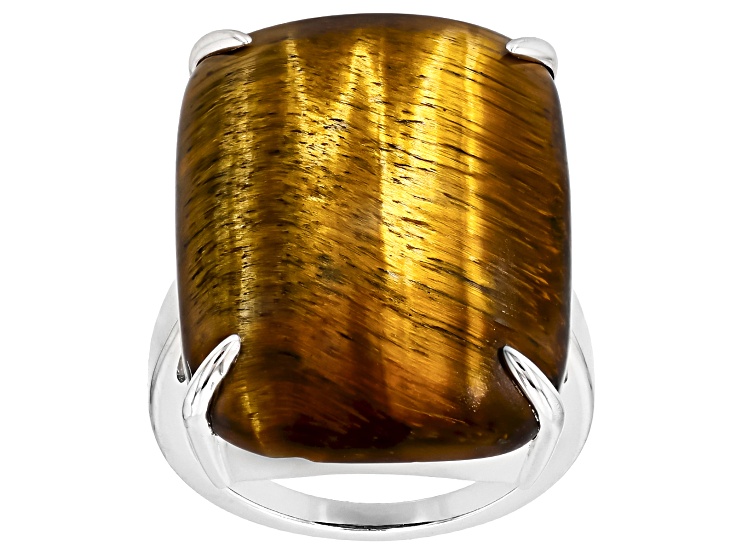Pre-Owned Brown Tiger's Eye Rhodium Over Sterling Silver Ring
