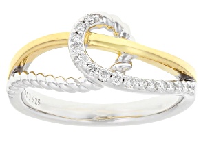Pre-Owned White Lab-grown Diamond G-H SI 18K Gold and Rhodium Over Silver Rope Design Bypass Ring 0.