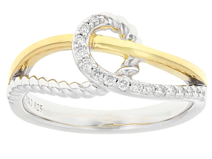 Pre-Owned White Lab-grown Diamond G-H SI 18K Gold and Rhodium Over Silver Rope Design Bypass Ring 0.