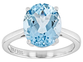 Pre-Owned Sky Blue Topaz Rhodium Over Sterling Silver Solitaire Ring 5.24ct