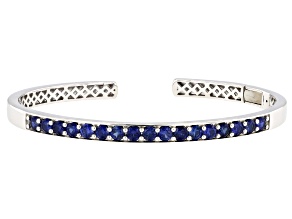 Pre-Owned Blue Lab Created Sapphire Rhodium Over Sterling Silver Bangle 3.50ctw