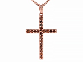 Pre-Owned Red Diamond 14K Rose Gold Over Sterling Silver Cross Pendant With Singapore Chain 0.55ctw