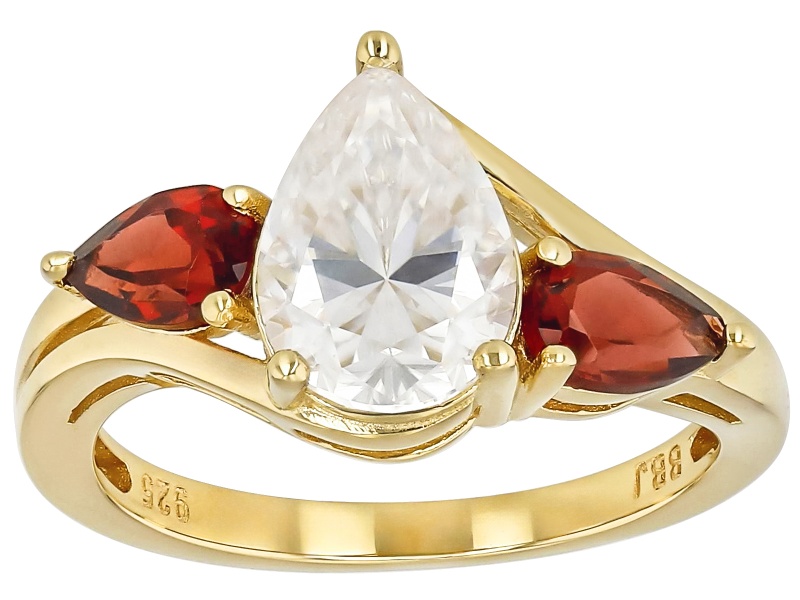 Pre-Owned Moissanite And Garnet 14k Yellow Gold Over Sterling Silver Ring 2.10ct DEW