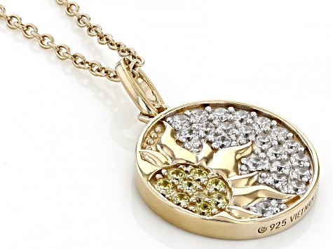 Pre-Owned Canary And White Cubic Zirconia 18k Yellow Gold Over Sterling Silver Pendant 1.30ctw