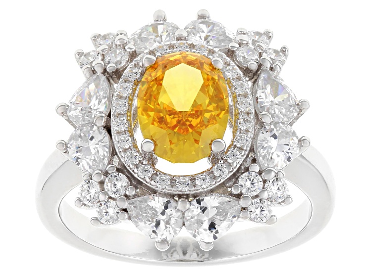 Pre-Owned Yellow And White Cubic Zirconia Rhodium Over Sterling Silver Ice Flower Cut Ring 4.79ctw