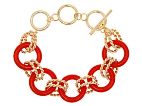 Pre-Owned Coral Acrylic Gold Tone Toggle Bracelet