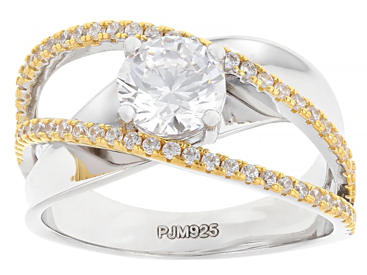 Pre-Owned White Cubic Zirconia 18k Yellow Gold and Rhodium Over Sterling Silver Ring 2.36ctw