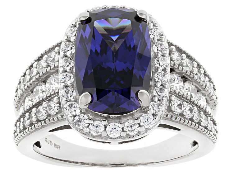 Pre-Owned Blue And White Cubic Zirconia Platinum Over Brass Ring 8.22ctw