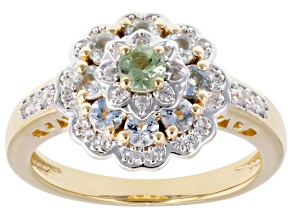 Pre-Owned Tsavorite with Aquamarine and White Zircon 18K Yellow Gold Over Sterling Silver Ring 1.61c