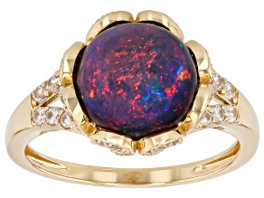 Pre-Owned Black Ethiopian Opal 18k Yellow Gold Over Sterling Silver Ring 2.50ctw