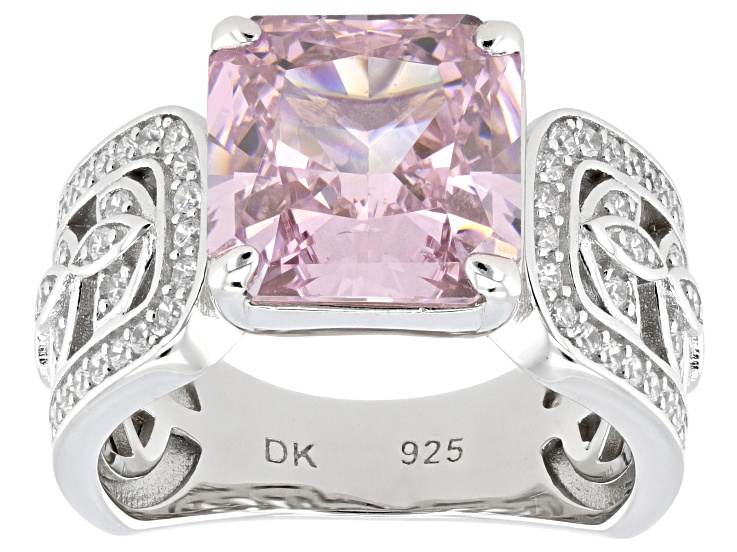Pre-Owned Pink And White Cubic Zirconia Rhodium Over Sterling Silver Ice Flower Cut Ring 9.81ctw