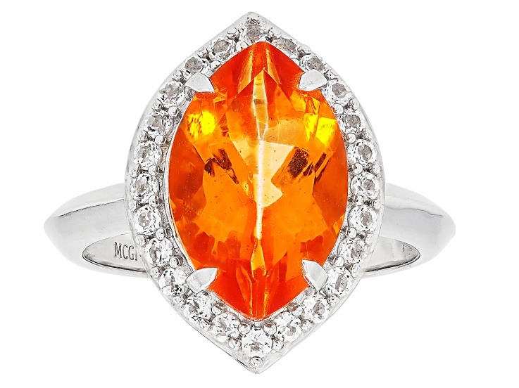 Pre-Owned Mandarin Orange Topaz with White Topaz Rhodium Over Sterling Silver Ring 4.83ctw