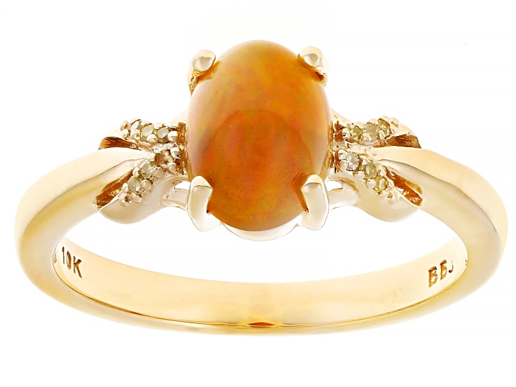 Pre-Owned Buttercup Color Ethiopian Opal With Yellow Diamond 10k Yellow Gold Ring 0.03ctw