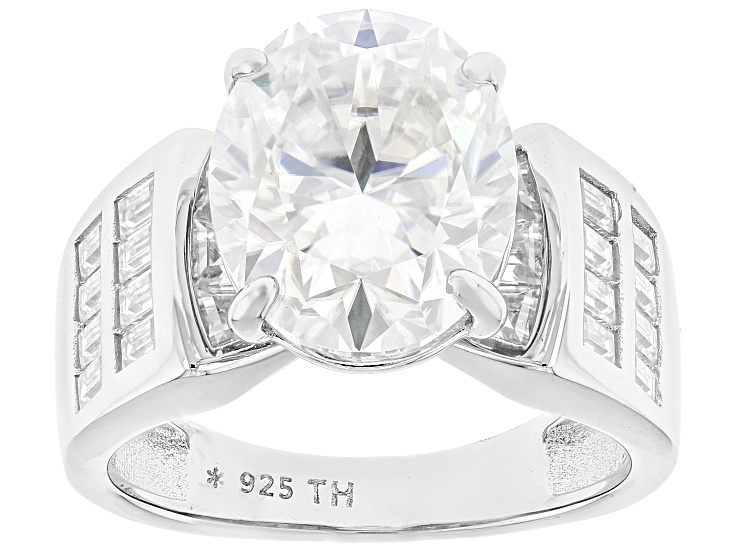 Pre-Owned Oval And Baguette Moissanite Platineve Cocktail Ring 6.86ctw DEW