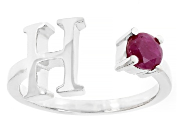 Picture of Pre-Owned Red Ruby Rhodium Over Sterling Silver Ring 0.20ct