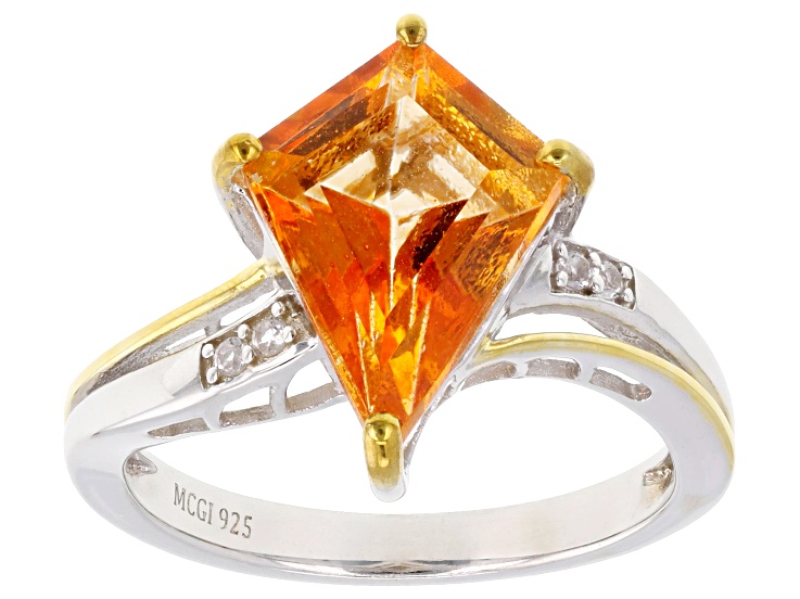 Pre-Owned Mandarin Orange Topaz Rhodium & 18k Yellow Gold Over Sterling Silver Ring 3.64ctw