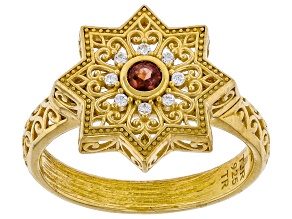 Pre-Owned Garnet & Cubic Zirconia 18K Gold Over Sterling Silver Star Ring, 0.12ctw