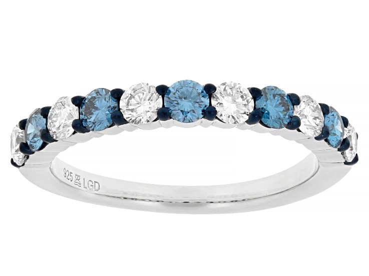 Pre-Owned Round Blue and White Lab-grown Diamond H SI Rhodium Over Sterling Silver Ring 1.00ctw