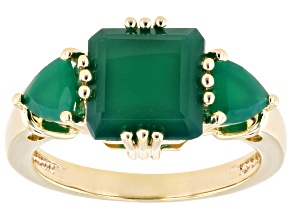 Pre-Owned Green Onyx 18k Yellow Gold Over Sterling Silver Ring