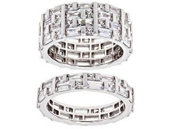 Picture of Pre-Owned White Cubic Zirconia Rhodium Over Sterling Silver Ring Set 14.34ctw