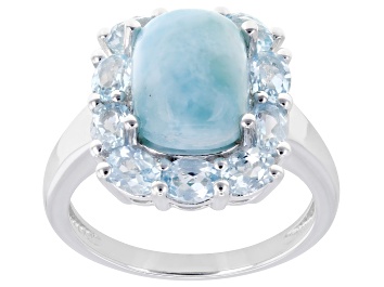 Picture of Pre-Owned Blue Larimar Rhodium Over Sterling Silver Ring 1.78ctw