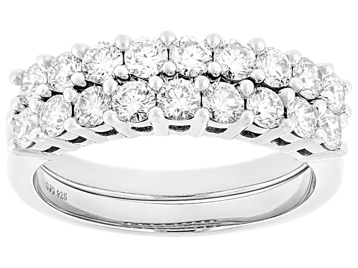 Pre-Owned White Lab-Grown Diamond H SI Rhodium Over Sterling Silver Set of 2 Band Rings 1.25ctw