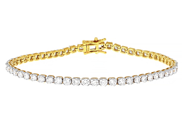 Pre-Owned White Lab-Grown Diamond H SI 14K Yellow Gold Over Sterling Silver Tennis Bracelet 5.00ctw