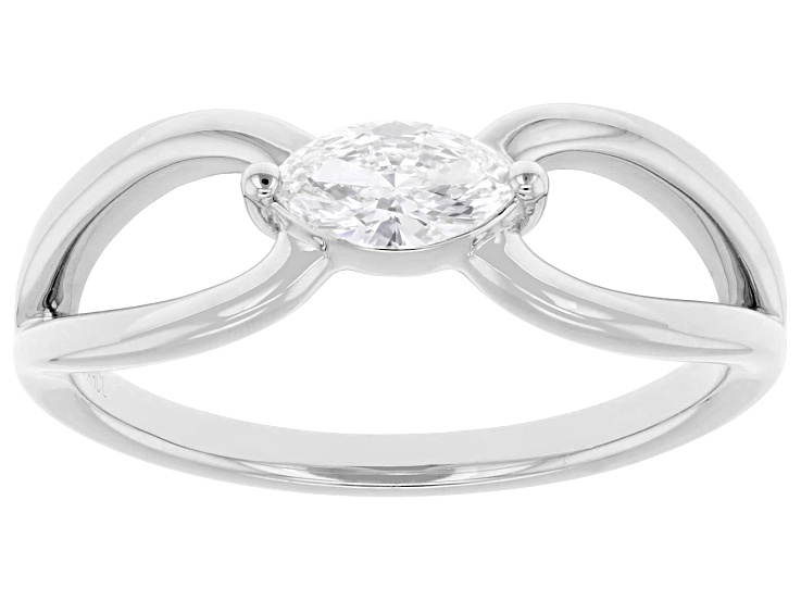 Pre-Owned Marquise White Lab-Grown Diamond F-G VS Rhodium Over Sterling Silver Solitaire Ring 0.30ct