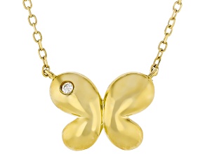 Pre-Owned 14k Yellow Gold Butterfly 17 Inch Necklace With White Diamond Accent