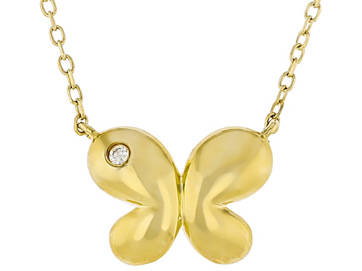 Pre-Owned 14k Yellow Gold Butterfly 17 Inch Necklace With White Diamond Accent